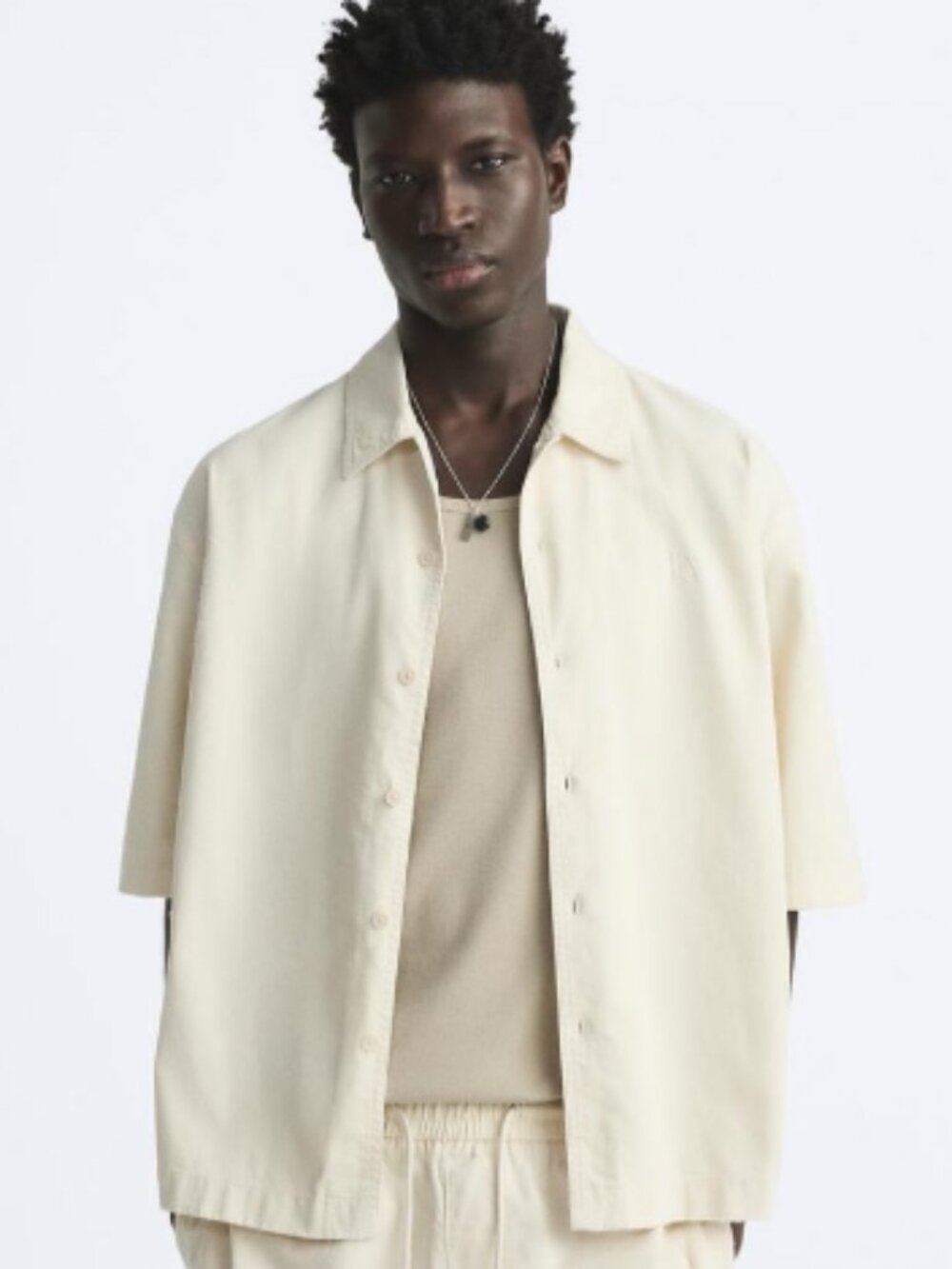 Zara Men's Short-Sleeve Button-Down — Cream
